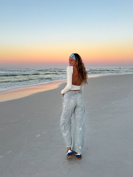 spring sunrise🌅 the open back tops + barrel jeans obsession continues🤭 size down in the jeans! 

#LTKstyletip #LTKSeasonal #LTKfindsunder100