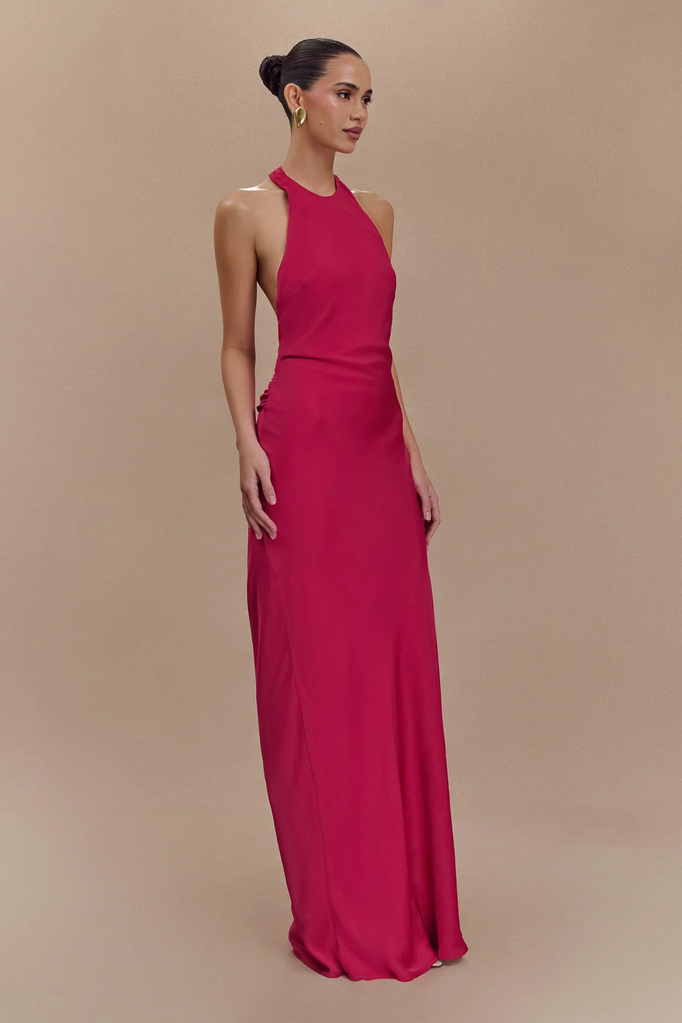 Rinna Satin Halter Maxi Dress - Pink Cherry | MESHKI US
