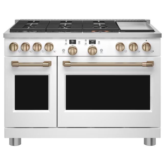 Cafe 48-in Standard 5.75-cu ft / 2.5-cu ft Self-cleaning Air Fry Freestanding Smart Double Oven D... | Lowe's