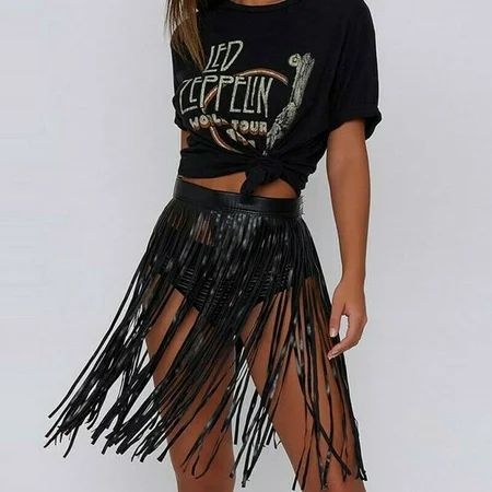Lookwoild Women Hippie Boho Fringe Tassels Faux Leather Belt Waist Long Belt Skirt Dresses | Walmart (US)