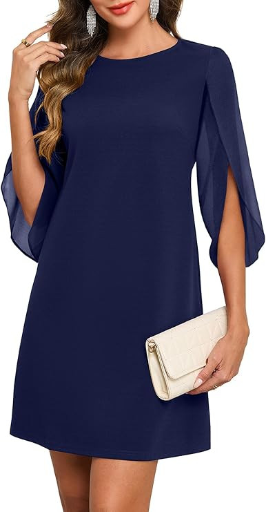oten Women's 2026 Flutter Sleeve Cocktail Dress Crew Neck Chiffon Formal Wedding Guest Party Shor... | Amazon (US)