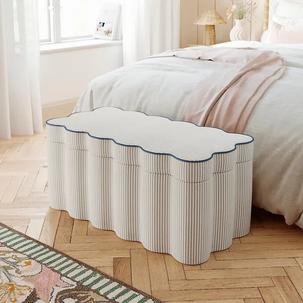 Wavie Tiny Stripe Storage Ottoman | Dunelm