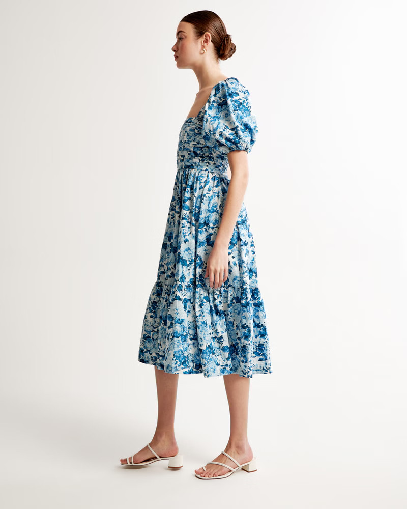 Emerson Poplin Puff Sleeve Midi Dress | Abercrombie & Fitch (US)