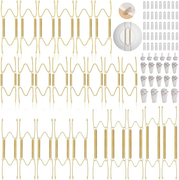 24 pcs Plate Hangers for The Wall, 4/6/8/10/12 Inch Invisible Decorative Wall Plate Hangers, Stainless Steel Plates Walls Hanger for Display Various Sizes with Hooks for Decorative | Amazon (US)