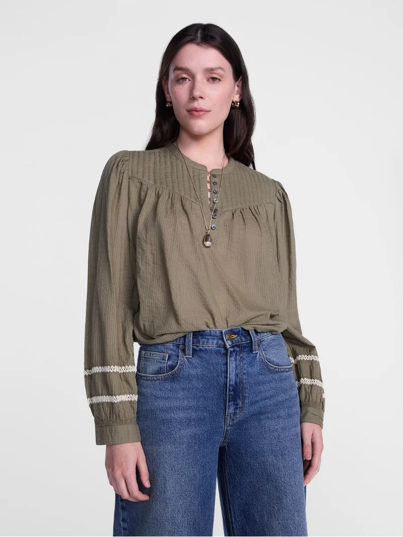 Scenario Women's and Women's Plus Quilted Detail Long Sleeve Top, Sizes XS-4X | Walmart (US)