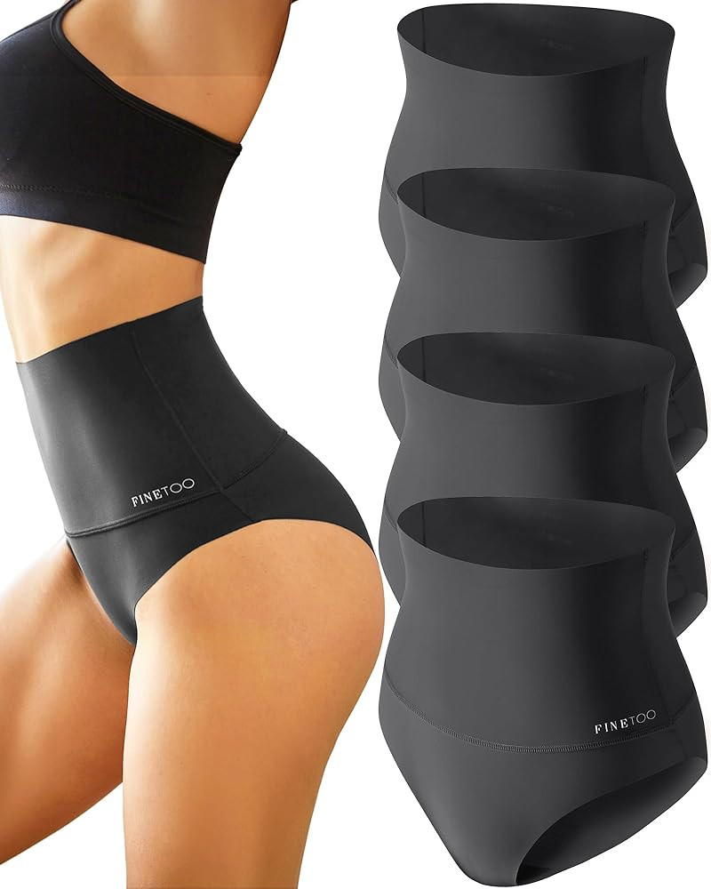 FINTETOO Light Tummy Control Underwear Women High Waisted Briefs Plus Size Shapewear Under Dress ... | Amazon (US)