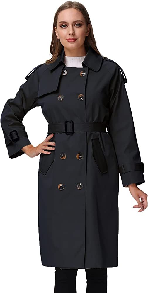 NANJUN Women's Double-Breasted Trench Coat Classic Lapel Overcoat Slim Outerwear Waterproof Coat wit | Amazon (US)