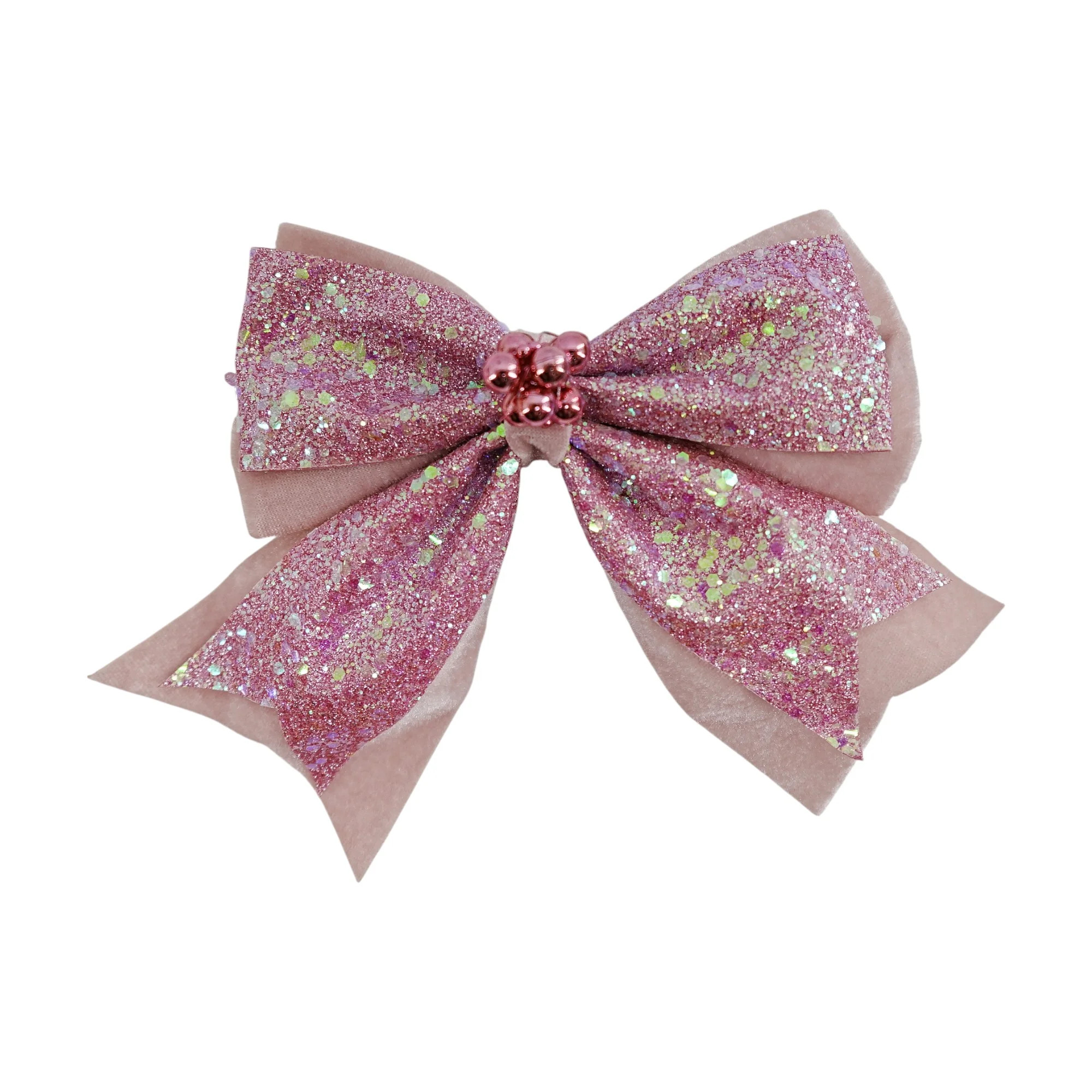 Holiday Time Pink Velvet And Iridescent Glitter Ribbon Bow Christmas Decorative Clip On Ornament,... | Walmart (US)