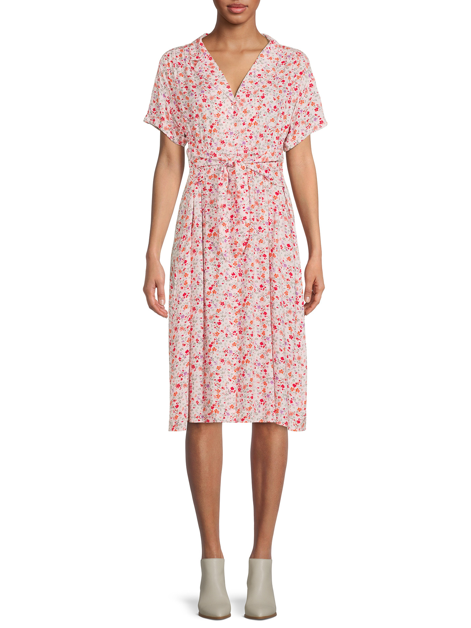 Time and Tru Women's Short Sleeve Woven Shirt Dress with Tie Front | Walmart (US)