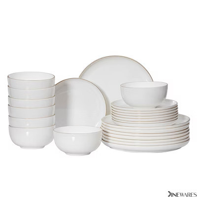Dinewares White with Gold Rim Bone China Dinnerware Set - Service for 8, Includes Dinner Plates, Salad Plates, and Cereal or Soup Bowls | Target