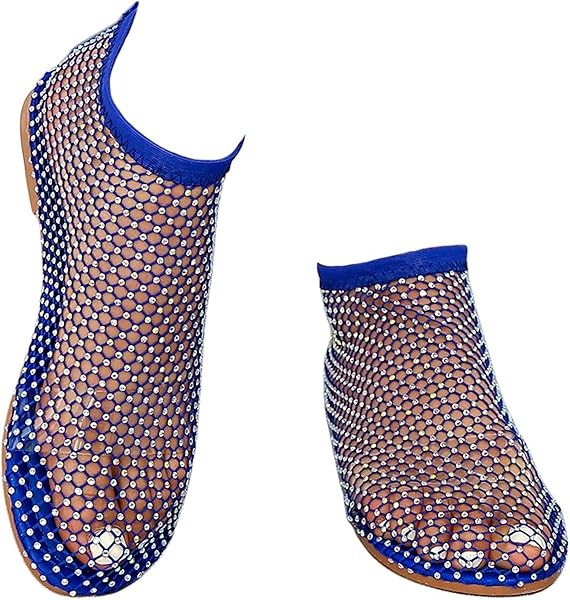 Ultra Comfortable Mesh Flats for Women Fishnet Sandals Low Heel Slip on Rhinestone Shoes | Amazon (US)