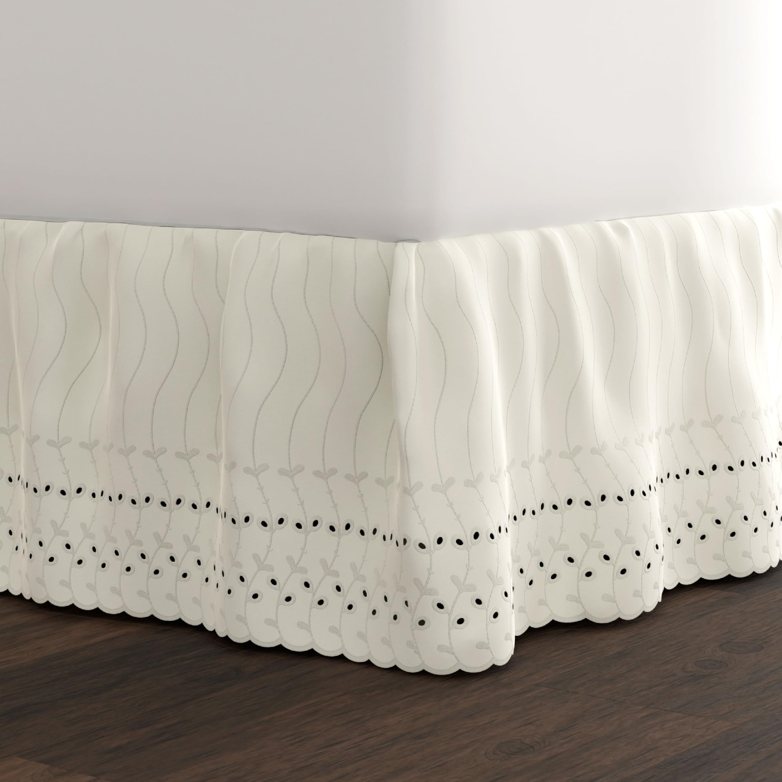 Fresh Ideas Eyelet Bed Skirt, Ruffled Design, 14 Inch Drop, Embroidered Scalloped Edge, Queen, Iv... | Amazon (US)