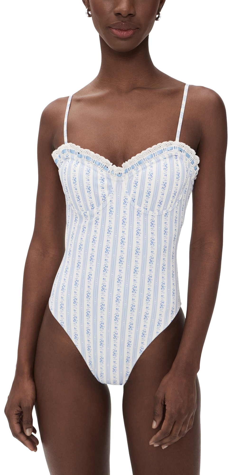 LoveShackFancy Brooksie Swimsuit Denim Sky L | Shopbop