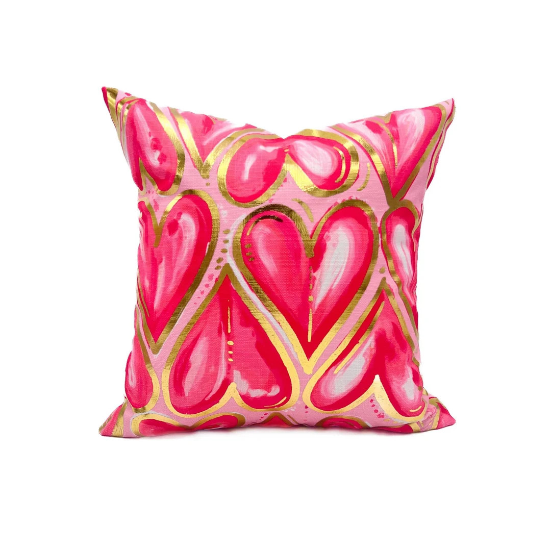 Gold Foil Fluorescent Pink Valentines Hearts Pillow Hearts Pillow Gold Foil Fluorescent Pink Hear... | Etsy (US)