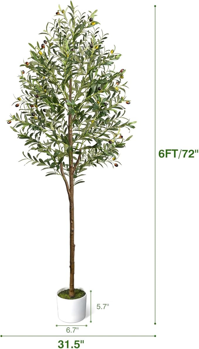 6FT Artificial Olive Tree - Indoor Tall Faux Olive Trees with Planter&Basket, Large Fake Olive Si... | Amazon (US)