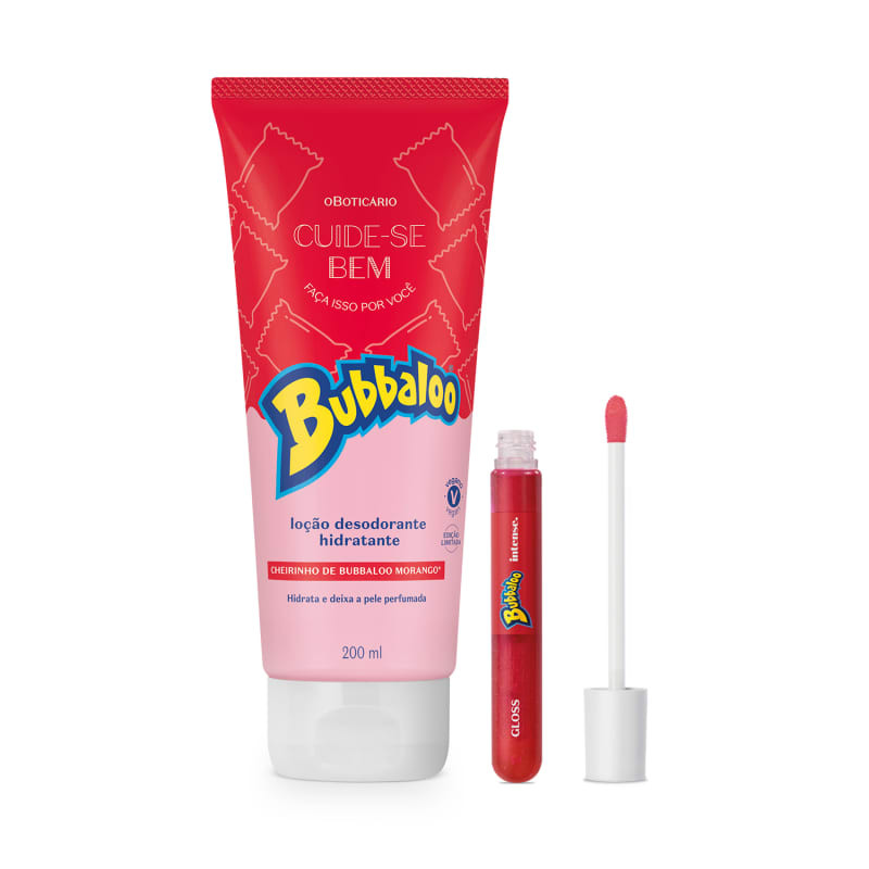 Combo Bubbaloo Morango: Gloss 5ml + Loção Hidratante Desodorante Corporal 200ml | oBoticario (BR)