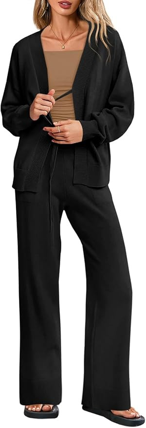 Tankaneo Womens 2 Piece Sweater Sets Oversized Tie Front Cardigan Elastic Waist Pants 2025 Matchi... | Amazon (US)