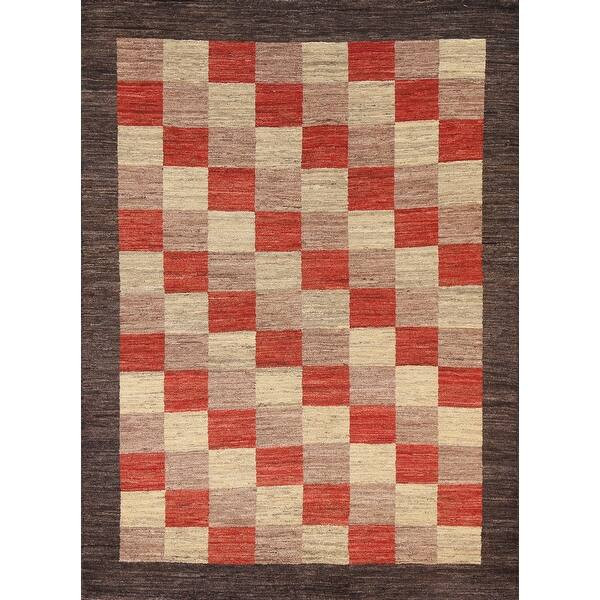 Checkered Gabbeh Kashkoli Area Rug Hand-knotted Oriental Wool Carpet - 4'10" x 6'7" - Overstock -... | Bed Bath & Beyond