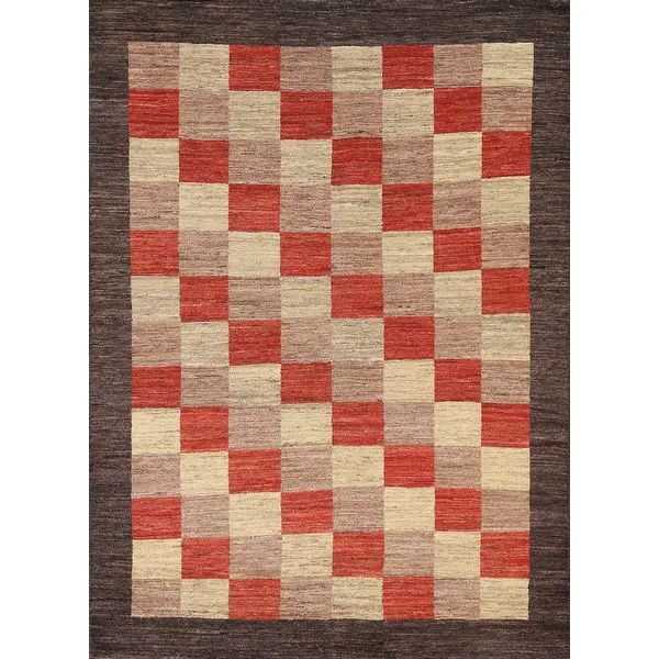 Checkered Gabbeh Kashkoli Area Rug Hand-knotted Oriental Wool Carpet - 4'10" x 6'7" - Overstock -... | Bed Bath & Beyond