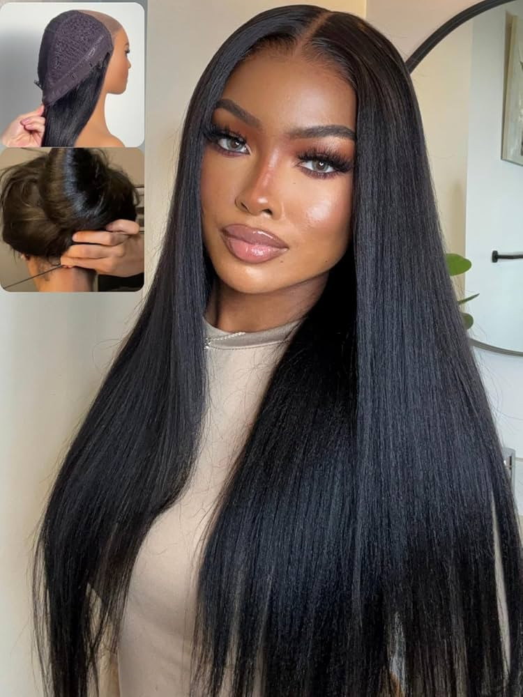 Nadula Bye Bye Knots No Slip Yaki Straight Glueless Drawstring Wig Human Hair with Flexible Mesh ... | Amazon (US)