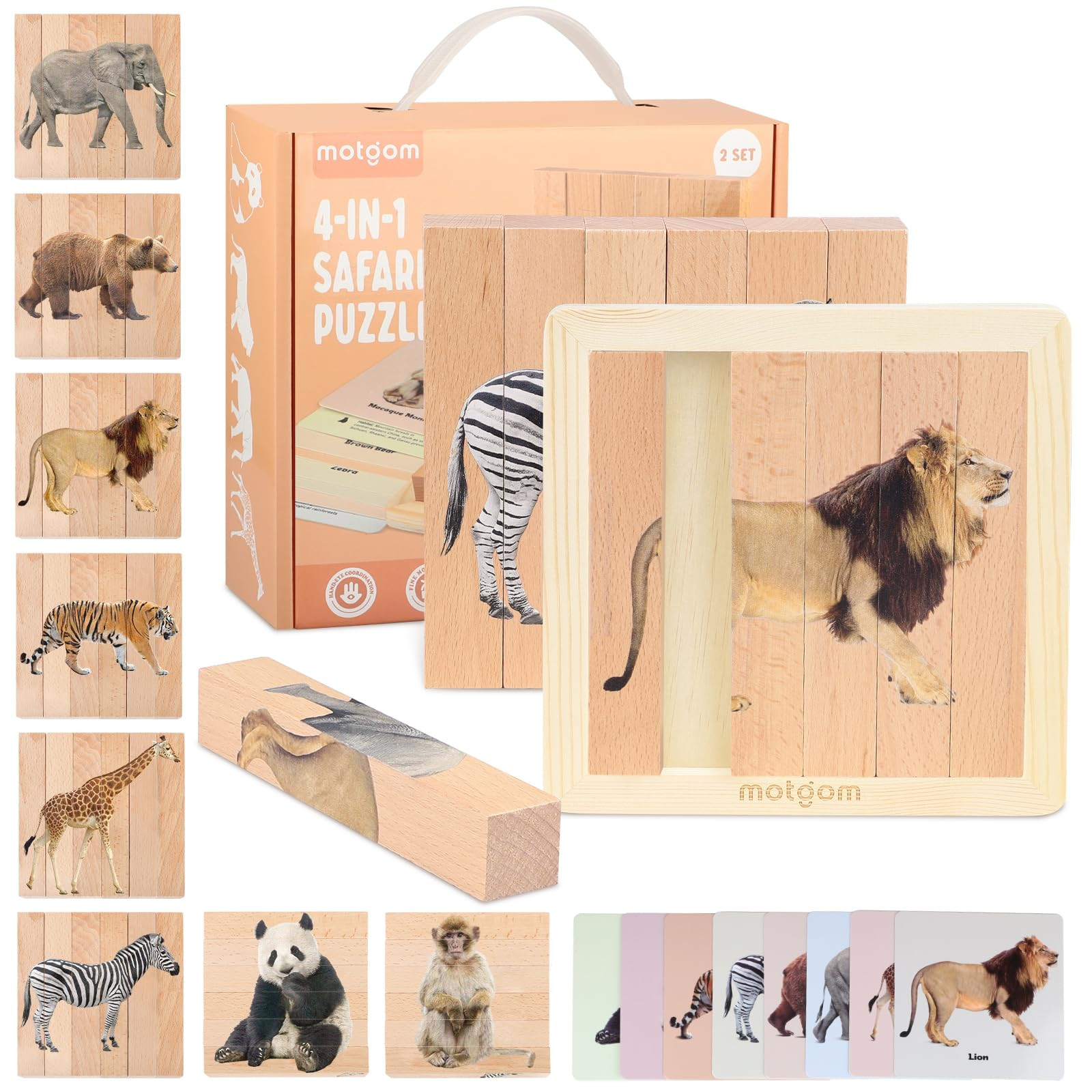 2 Pack Wooden Puzzles for Toddlers - 4 in 1 Safari Animal Chunky Puzzles Ages 2-4, Preschool Educ... | Amazon (US)