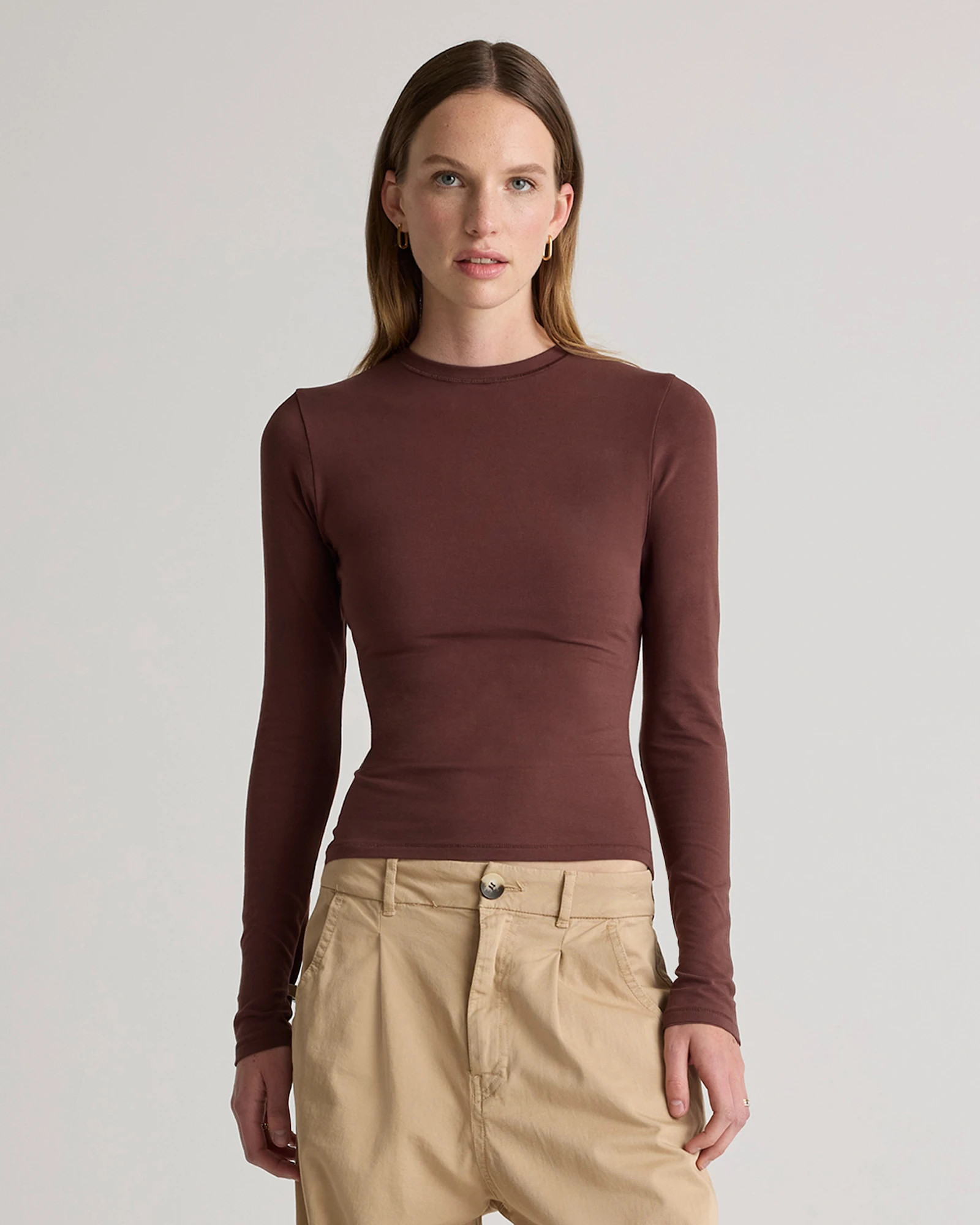 Stretch Cotton Jersey Fitted Long Sleeve T-Shirt | Quince