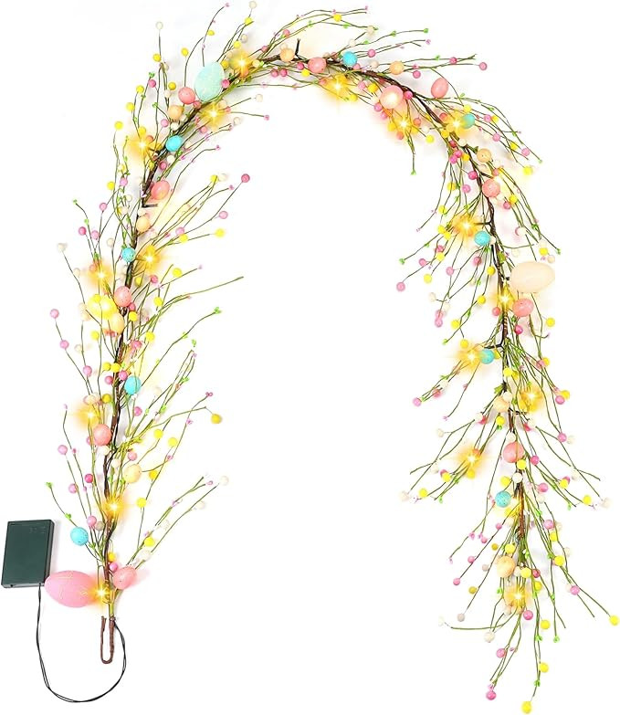 6 Foot Easter Egg Garland-Easter Garland with Lights Colorful Berry Battery Operated Auto Timer f... | Amazon (US)