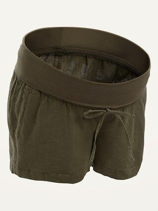 Maternity Rollover-Waist Linen-Blend Shorts -- 4-inch inseam | Old Navy (US)