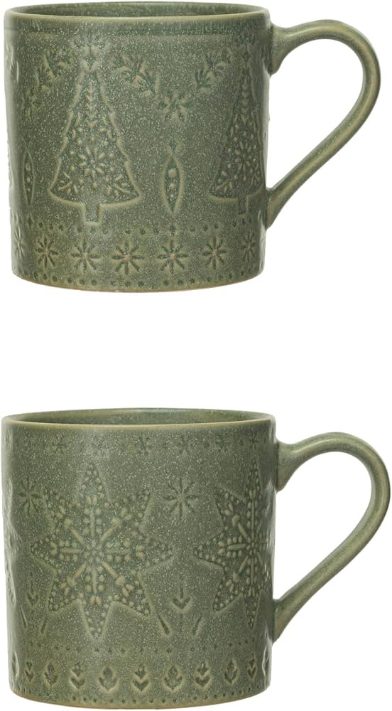 Creative Co-Op Speckled Stoneware Mugs with Christmas Tree, Multicolor, Set of 2 | Amazon (US)