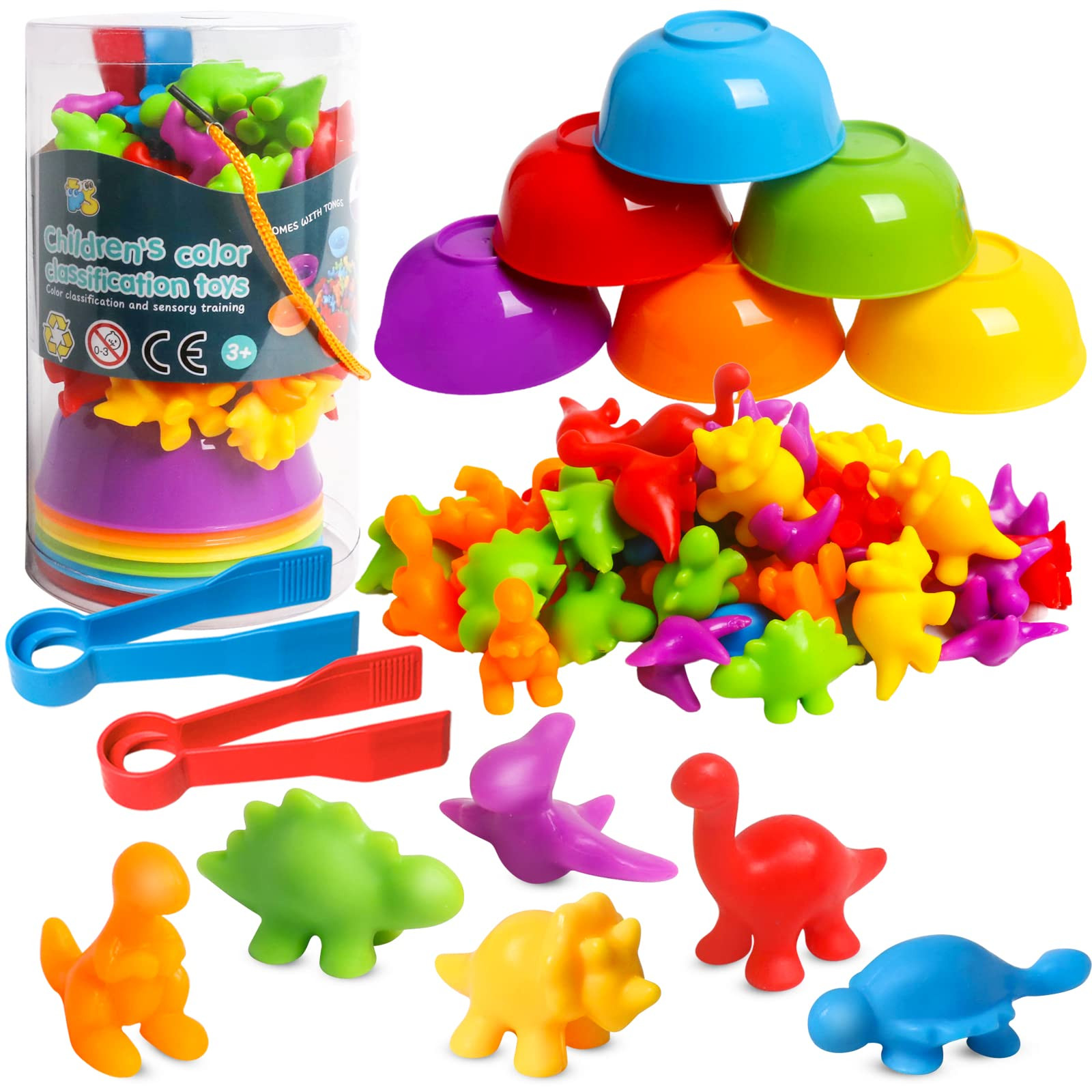 Counting Dinosaur Toys Matching Games with Sorting Bowls Sorting Toy for Toddlers Preschool Learn... | Amazon (US)