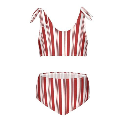 Girls' Swimwear Red Striped Candy Cane Girls Bathing Suit for Girls Swimsuit Size 9-10 2 Piece Bikini Set | Amazon (US)