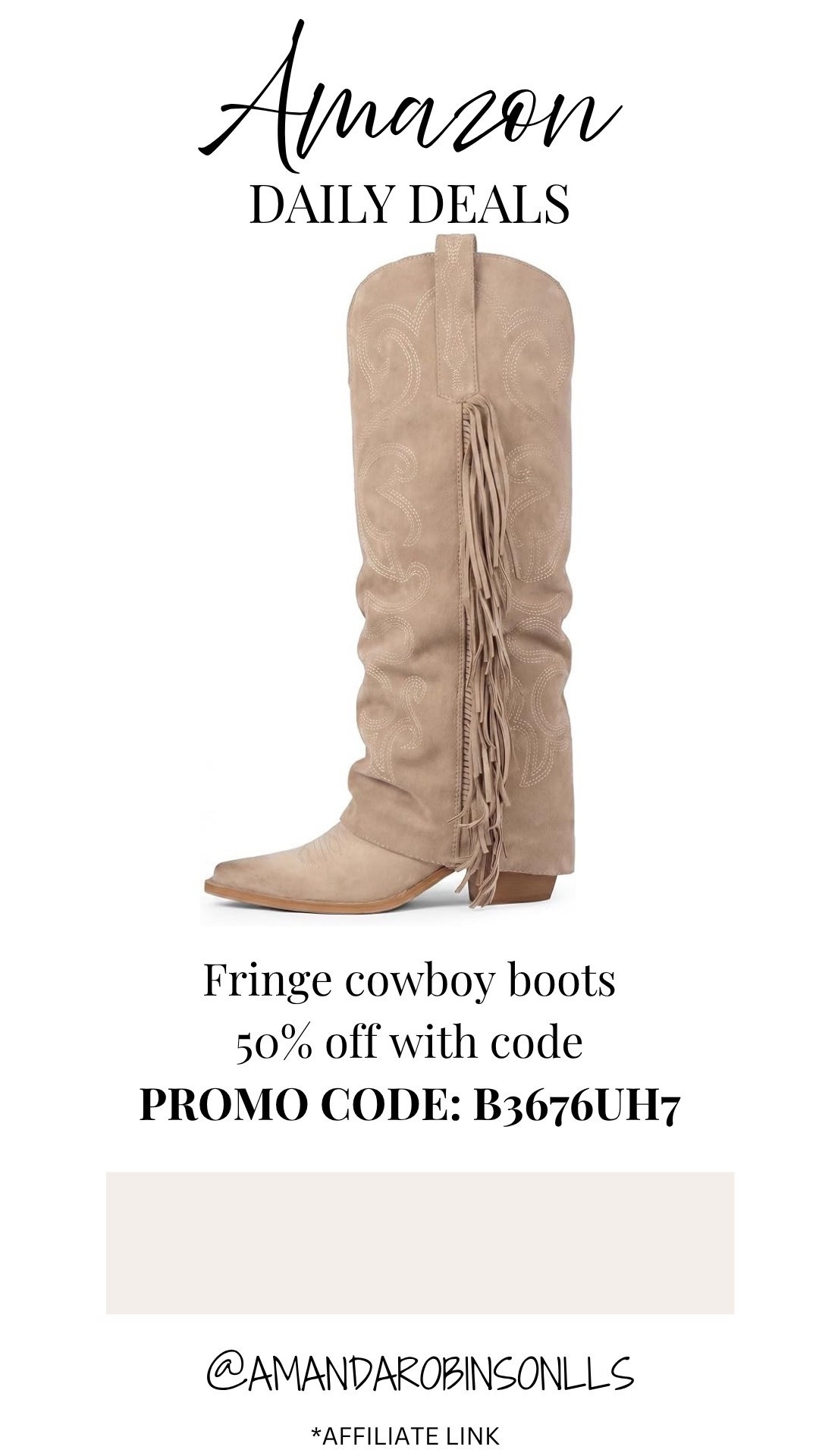 Amazon daily deals
Fringe cowboy boots

#LTKSaleAlert