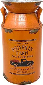 Pumpkin Farm Milk Can Water Jug Vase Planter Vintage Rustic Galvanized Metal Seasonal Fall Thanks... | Amazon (US)