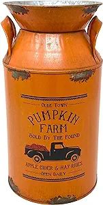 Pumpkin Farm Milk Can Water Jug Vase Planter Vintage Rustic Galvanized Metal Seasonal Fall Thanks... | Amazon (US)