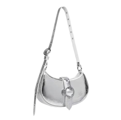 Ophlid Silver Crossbody Purse Y2K Metallic Shoulder Bags for Women Leather Punk Saddle Hobo Purses | Amazon (US)