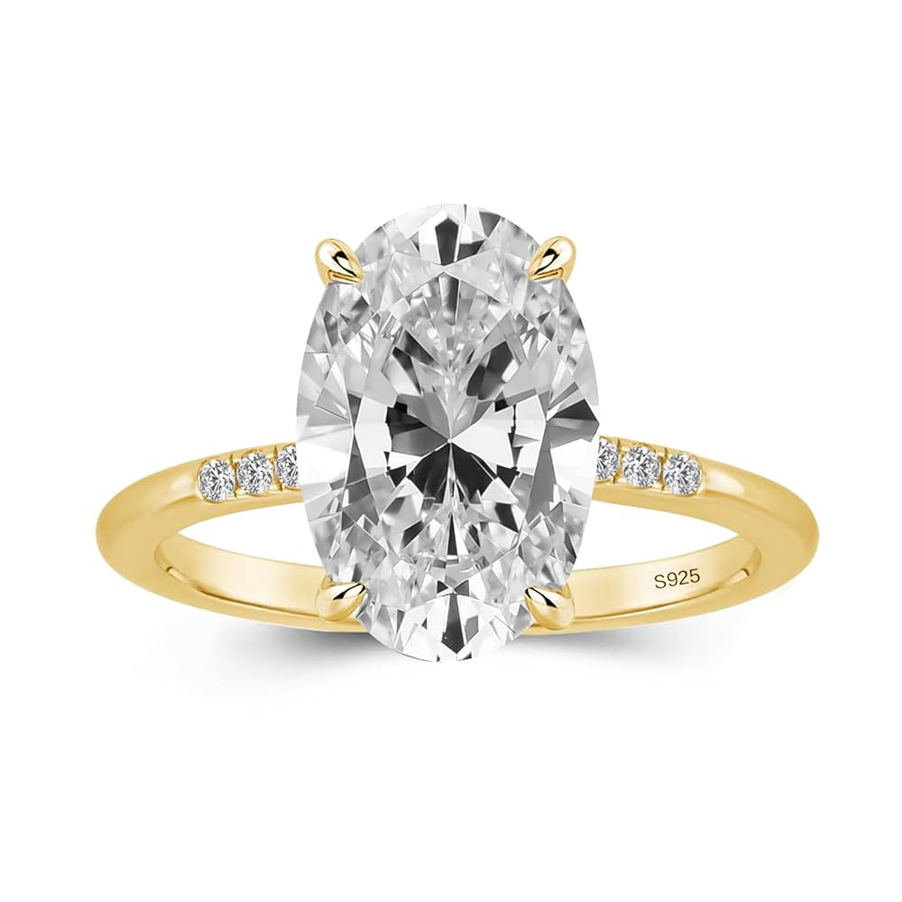 3.5 Carat Elongated Oval Cut Engagement Ring for Women Gold Plated 925 Sterling Silver Simulated ... | Amazon (US)