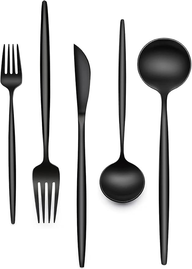 60-Piece 12 Setting Black Silverware, Food-Grade Stainless Steel Flatware Cutlery Set for Home, O... | Amazon (US)