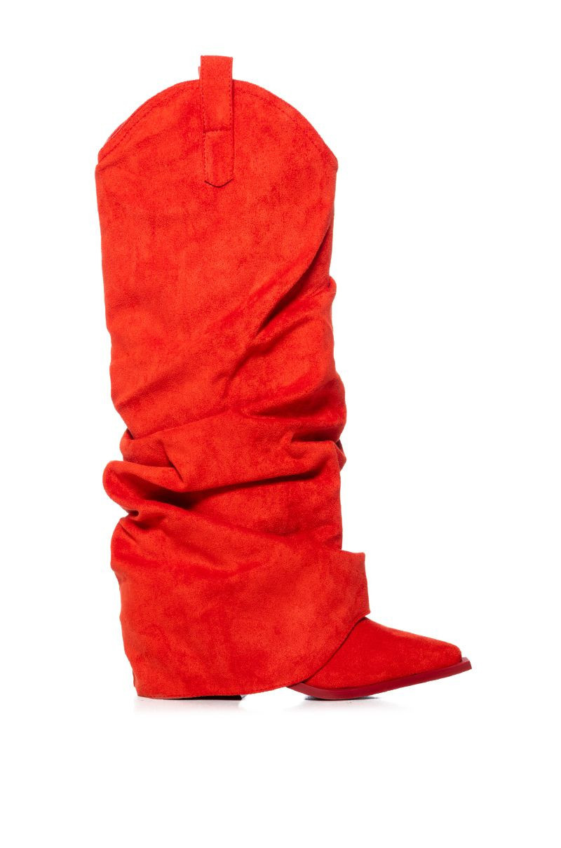 AZALEA WANG LETTICE FAUX SUEDE WESTERN BOOT IN RED | AKIRA