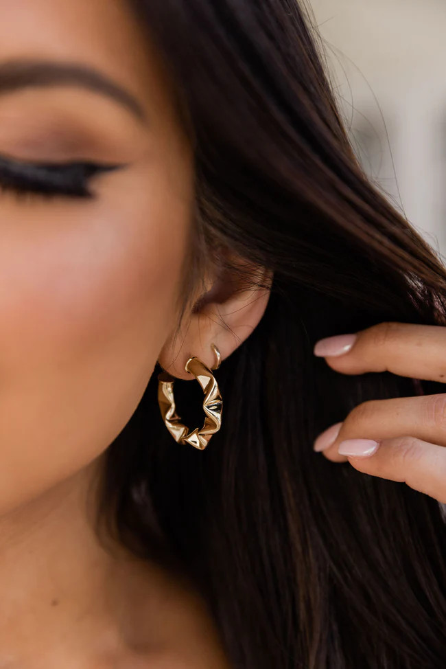 Feeling Sentimental Gold Textured Hoop Earrings | Pink Lily