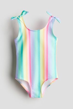 Flounce-trimmed Swimsuit - Dark blue/floral - Kids | H&M US | H&M (US + CA)