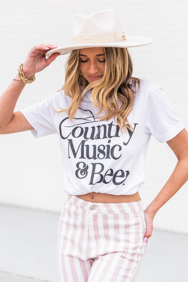 Country Music And Beer White Graphic Tee | Pink Lily