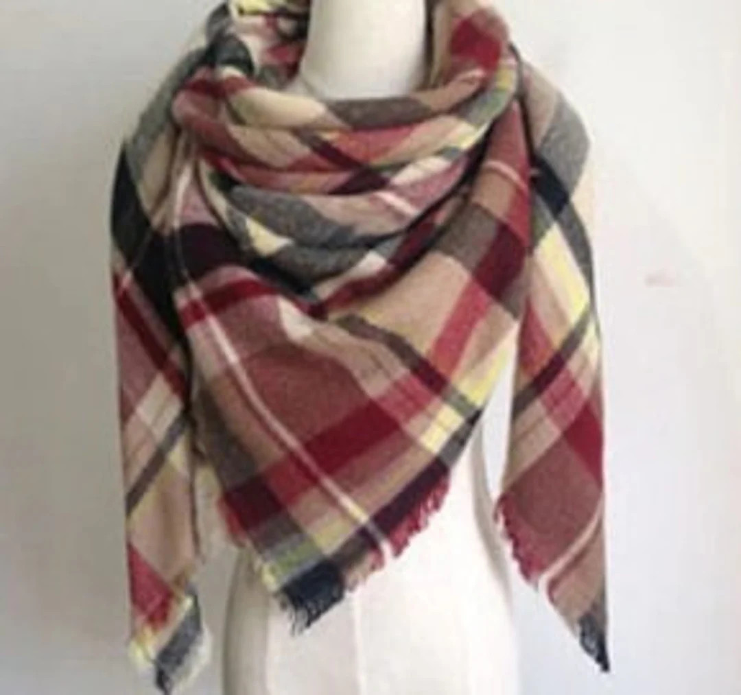 Maroon Red Winter Blanket Scarf, B2G1 FREE Plaid Blanket Scarf, Bridesmaid Gift, Tartan Plaid Sca... | Etsy (US)