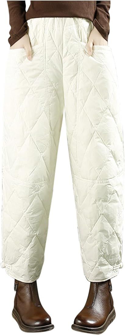 Women's Wide Leg Cotton Pants Winter Windproof Warm Outdoor Ski Snow Pant Trousers Padded Quilted... | Amazon (US)