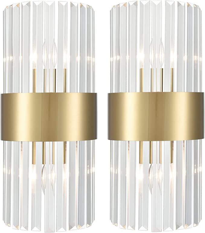 TEENYO Clear Glass Wall Sconces Set of Two Titanium Gold Wall Light Fixtures Modern Crystal Sconc... | Amazon (US)
