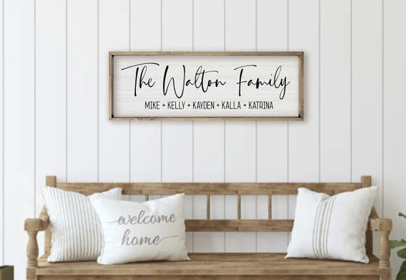 Personalized Printed Wood Family Name Sign With First Names (Framed) | Etsy (US)