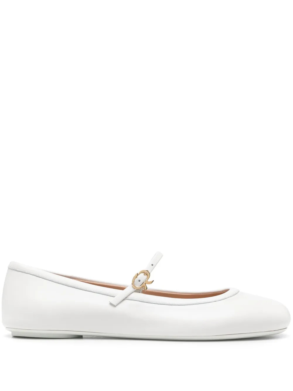 Gianvito Rossi round-toe Leather Ballerina Shoes | White | FARFETCH | Farfetch Global