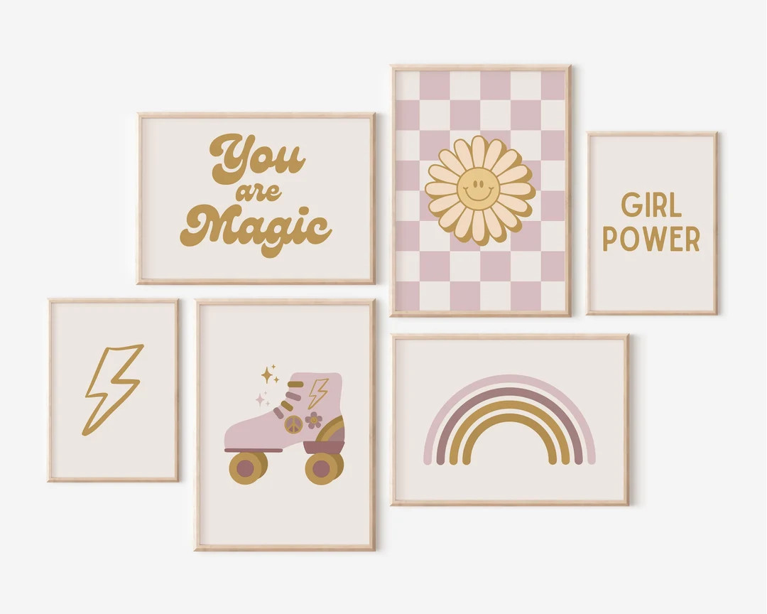 Set of 6 Girl Power Groovy Daisy Printable Pink Mustard - Etsy | Etsy (US)