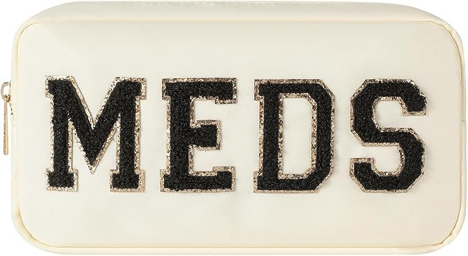 Personalized Chenille Letter Patch MEDS and RX Bags Set,Cute Nylon Drug Medicine Travel Makeup Ba... | Amazon (US)