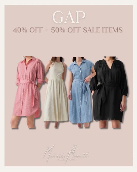 Gap is having a 40% off sale with an additional 50% off sale styles! I pulled some of my favorites. 

Pink striped shirt dress, crinkle midi dress, denim button down dress, black dress with eyelet detailing

#LTKstyletip #LTKsalealert #LTKSeasonal