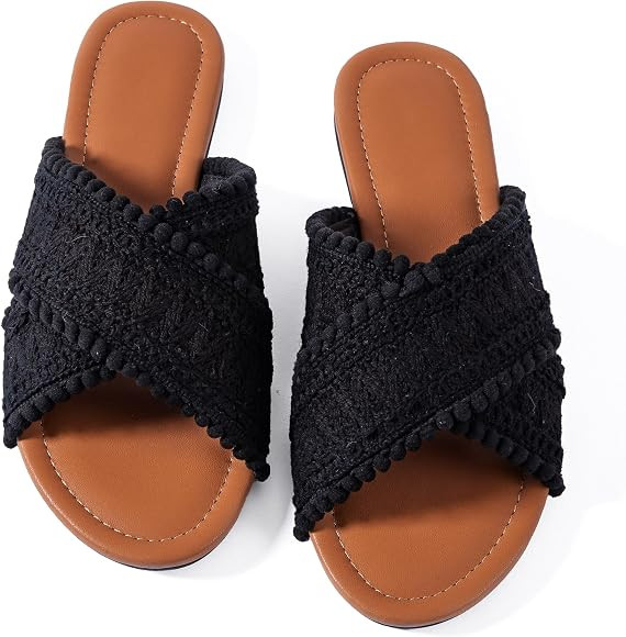 Amazon.com | Mtzyoa Women Flat Sandals Brown Size 6 Dressy Summer Casual Braided Crossover Vacati... | Amazon (US)